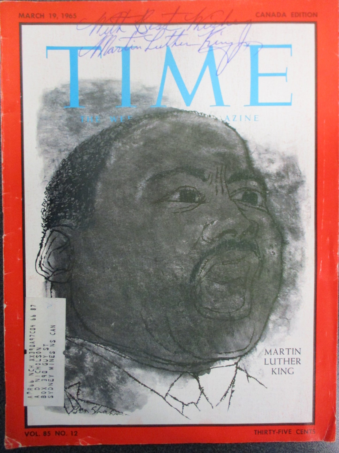 Martin Luther King Jr Signed Time Magazine Cover March 19. 1965 w/COA