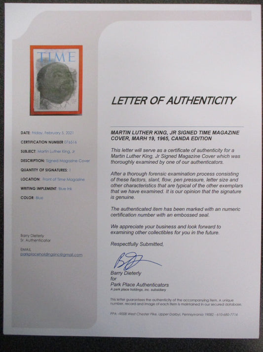 Martin Luther King Jr Signed Time Magazine Cover March 19. 1965 w/COA