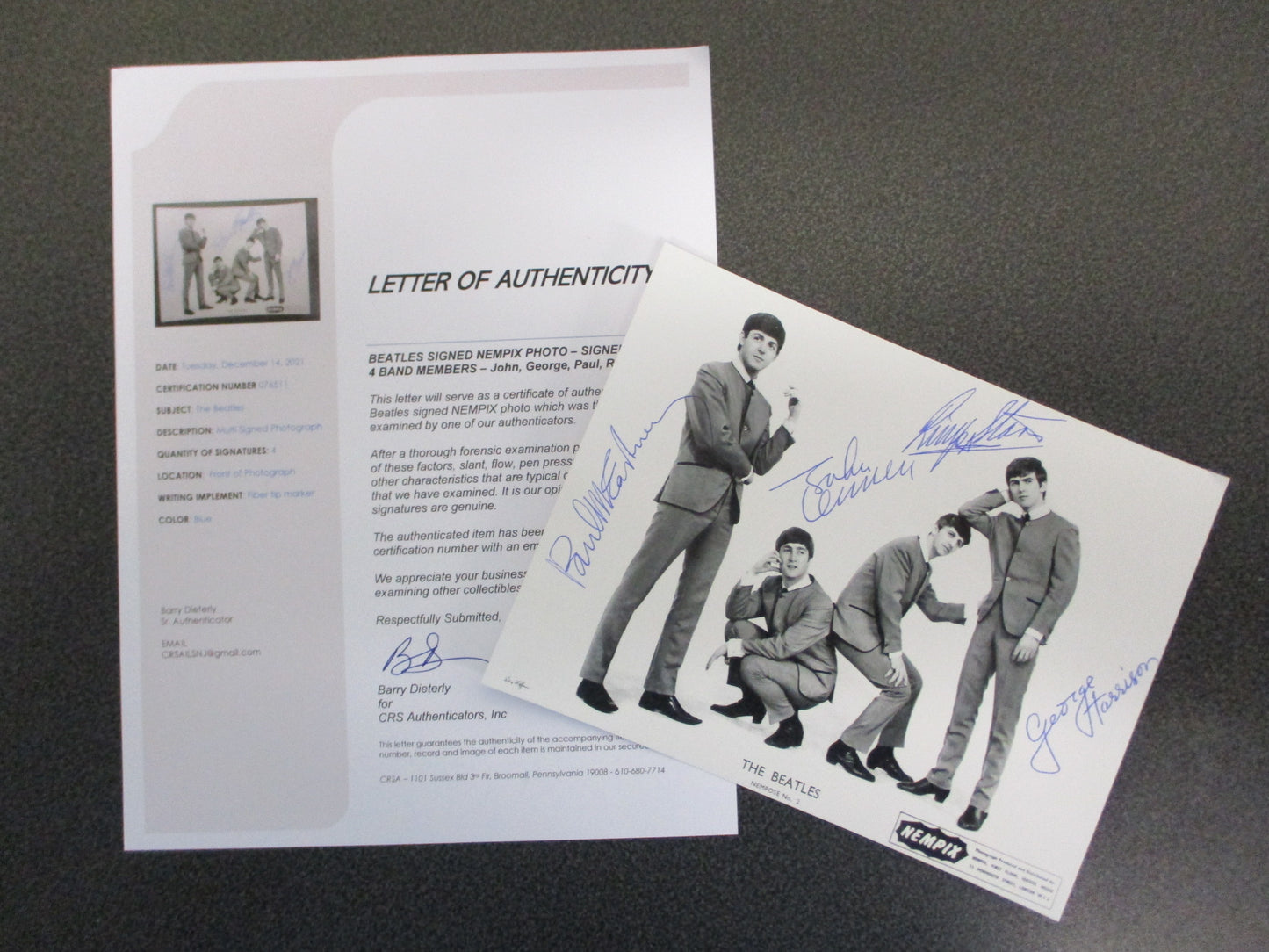 Beatles NEMPIX Photo Signed by all 4 Beatles - Fab 4