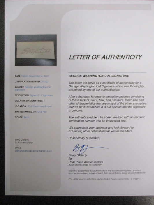 George Washington Signed Cut Signature