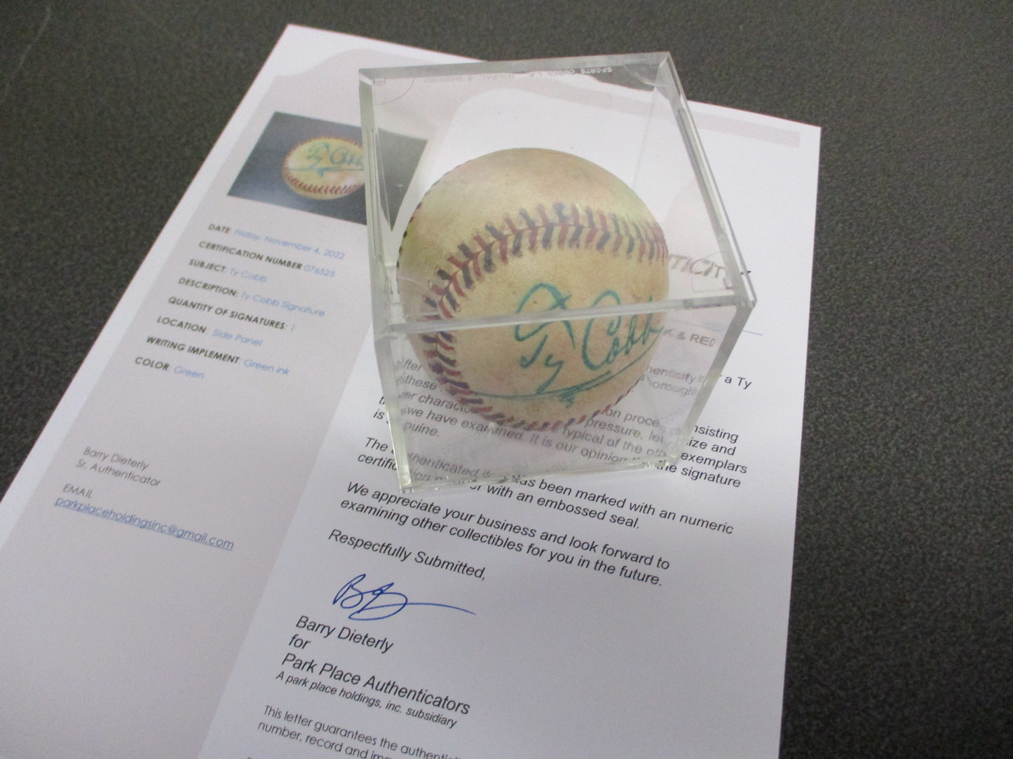 Ty Cobb Single Signed 1910's Black and Red Stitched Baseball