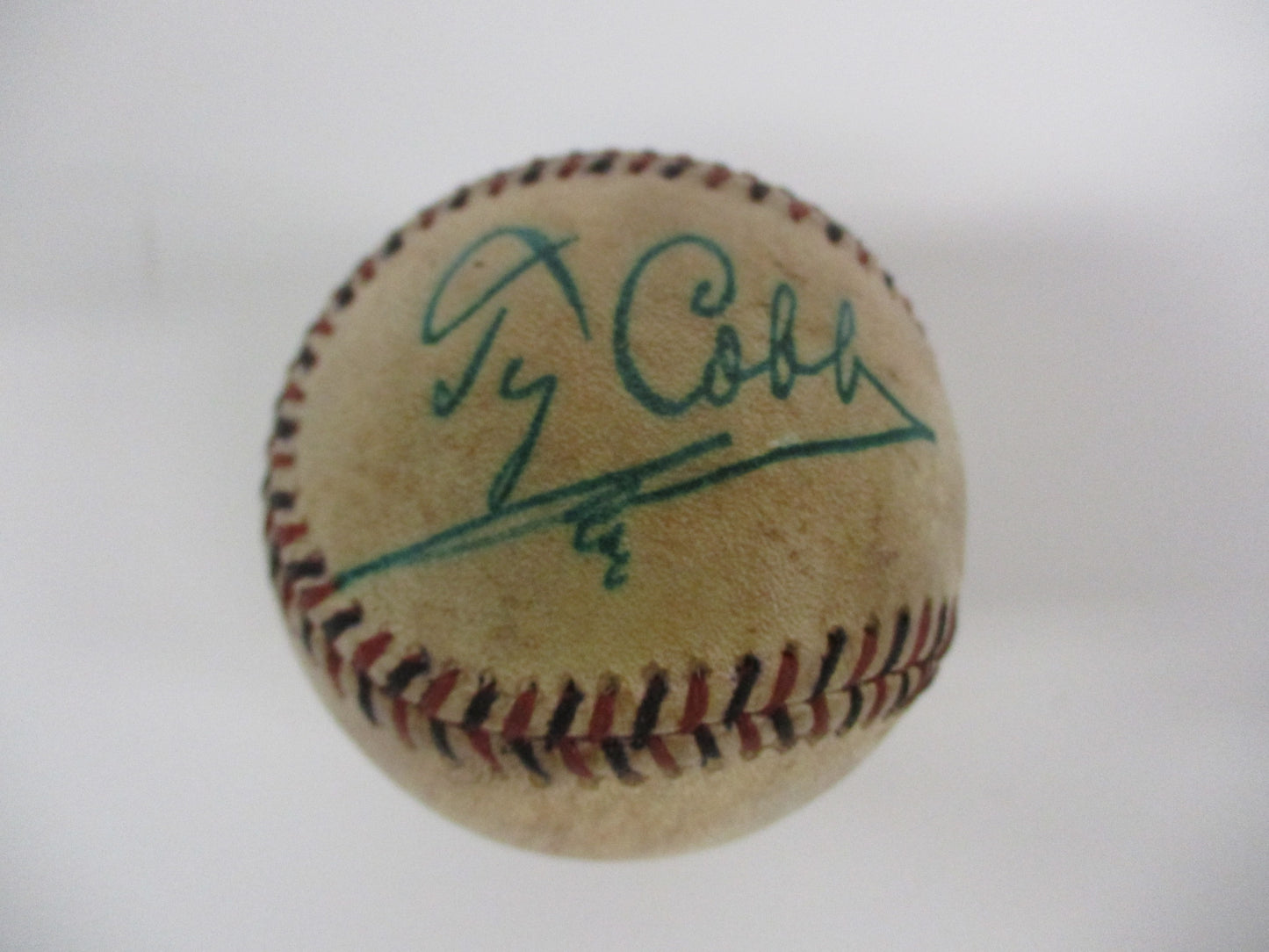 Ty Cobb Single Signed 1910's Black and Red Stitched Baseball