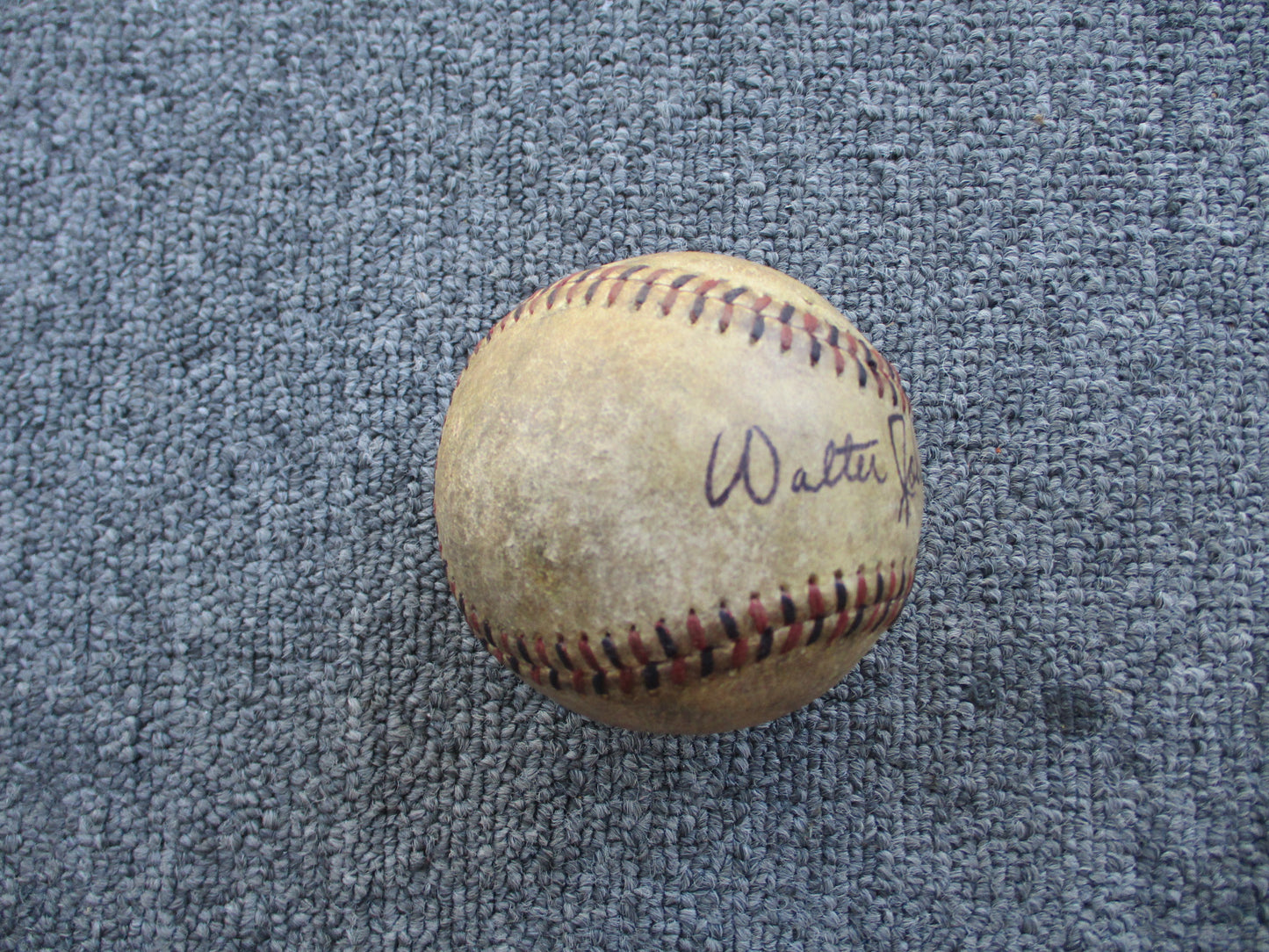 Walter Johnson Signed Baseball 1920's Red & Black Stitched Baseball PSA