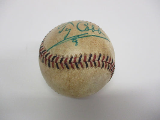 Ty Cobb Single Signed 1910's Black and Red Stitched Baseball