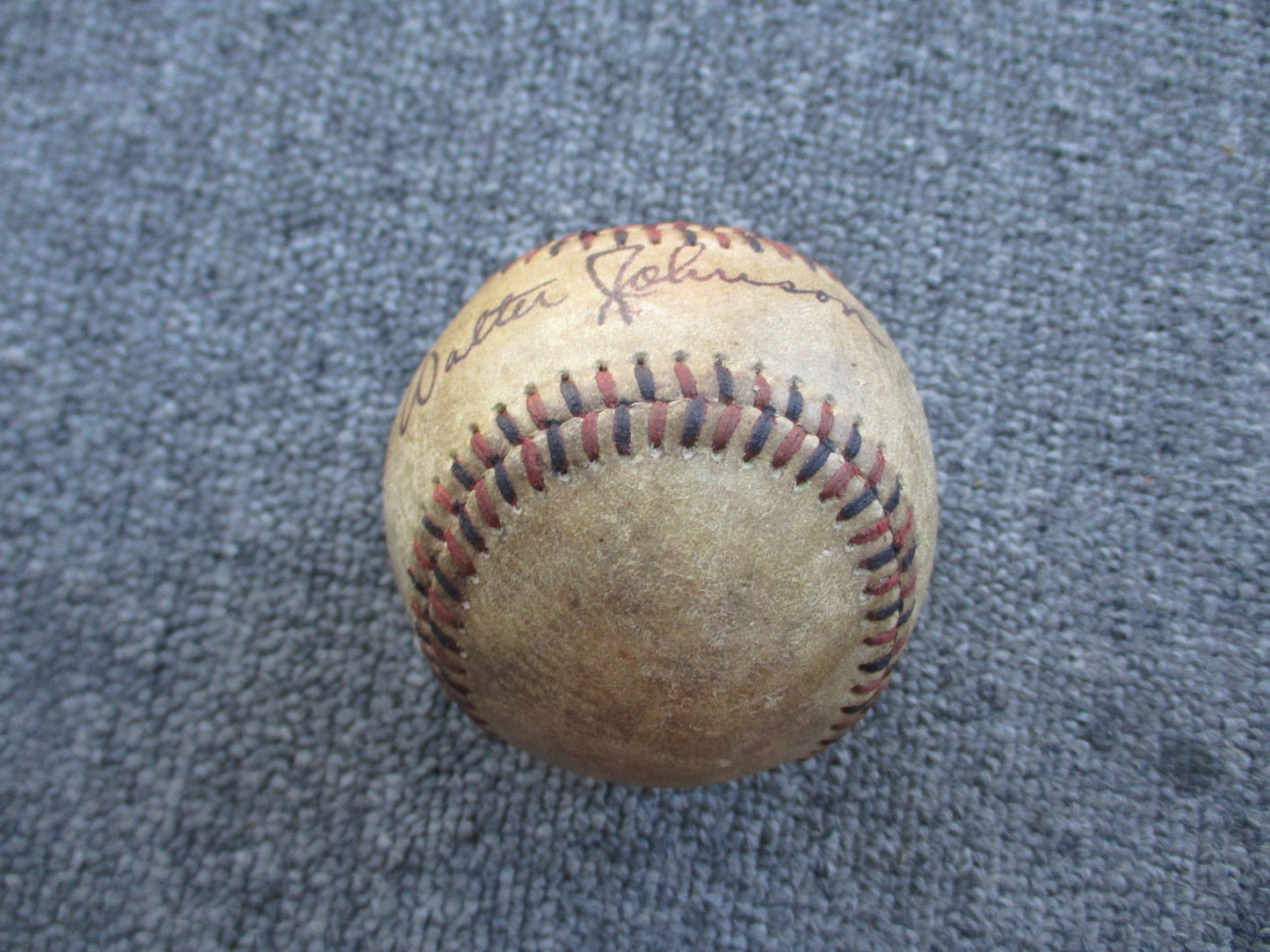 Walter Johnson Signed Baseball 1920's Red & Black Stitched Baseball PSA