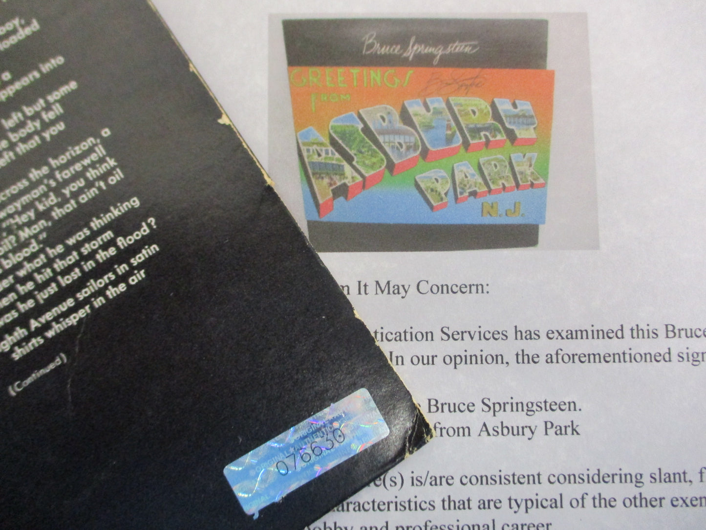 Rare Bruce Springsteen Autographed "Greetings from Asbury Park" Album Cover with Certificate of Authenticity (COA)