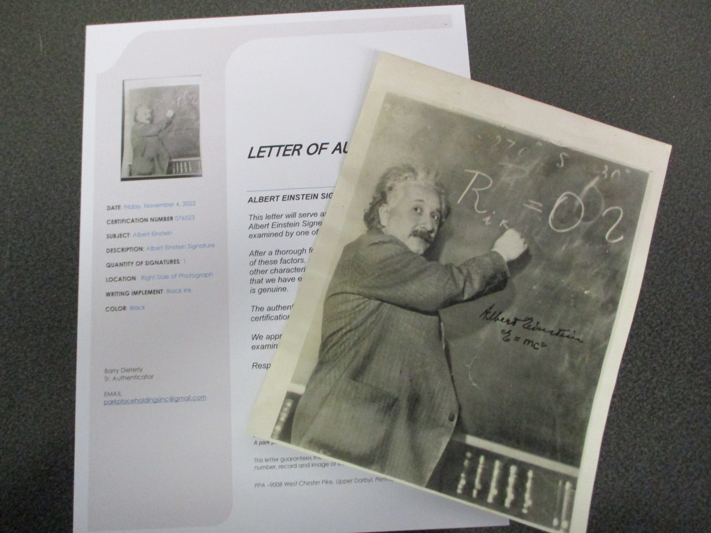 Albert Einstein Signed Photograph
