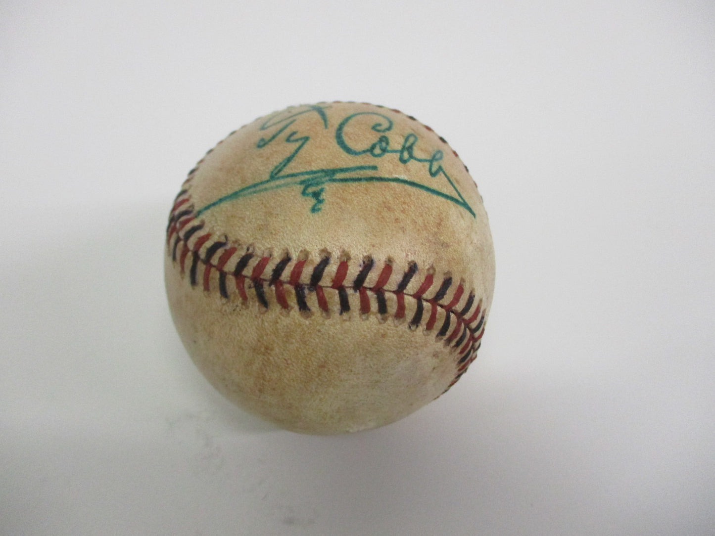 Ty Cobb Single Signed 1910's Black and Red Stitched Baseball