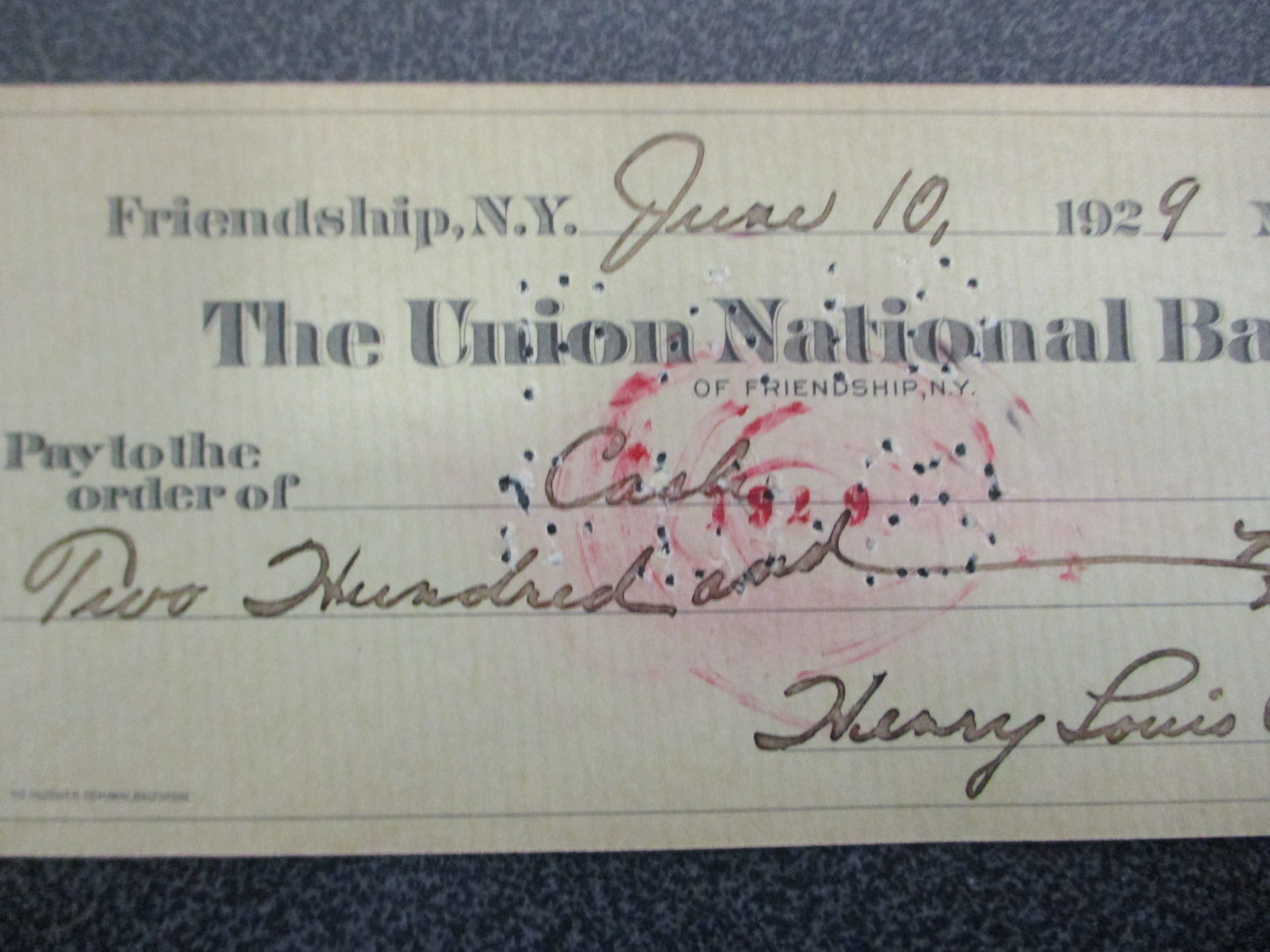 Lou Gehrig Double Signed Genuine Personal Check, Check #158 w/ COA
