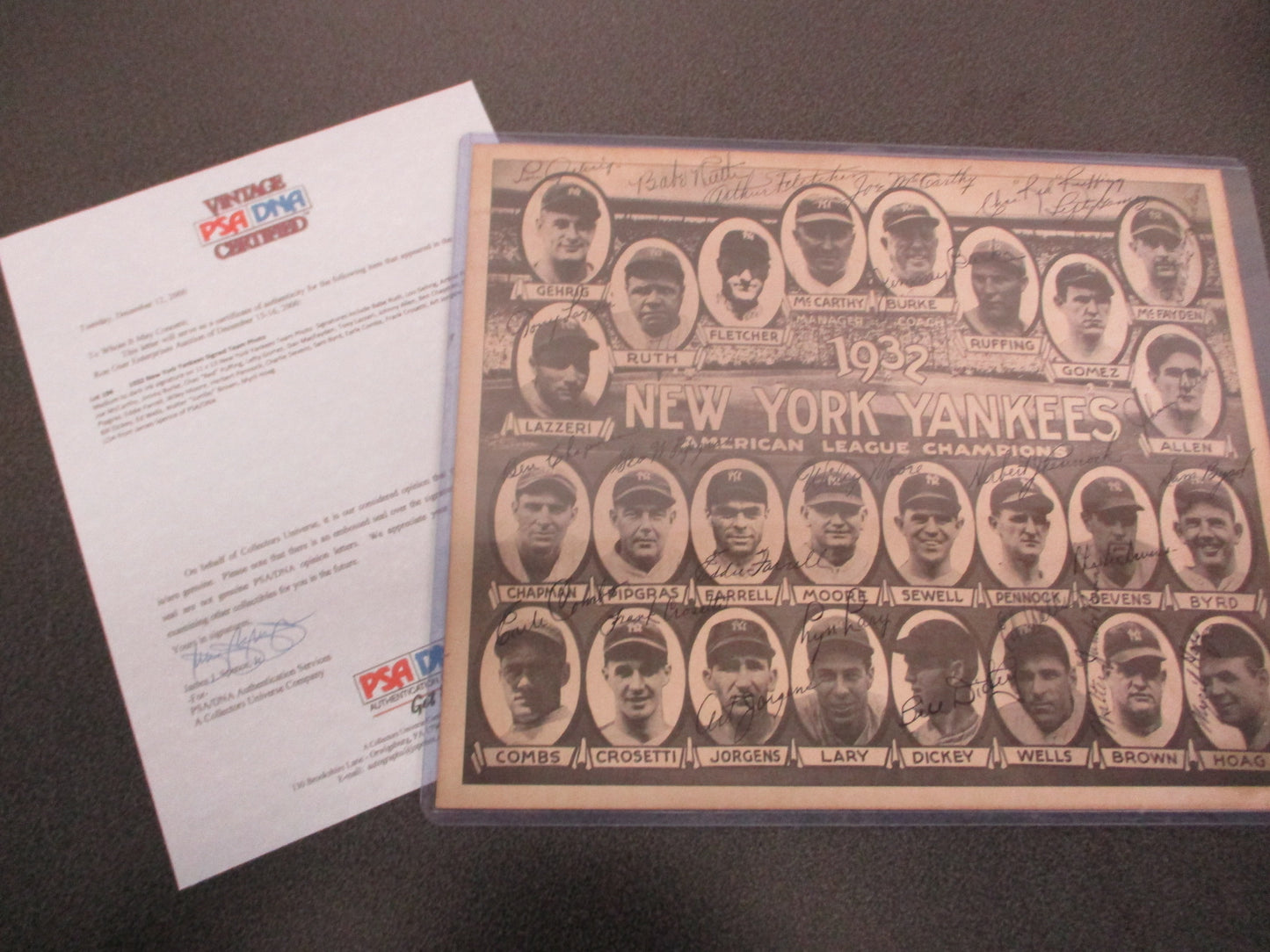 1932 New York Yankees Signed Team Photo PSA/COA