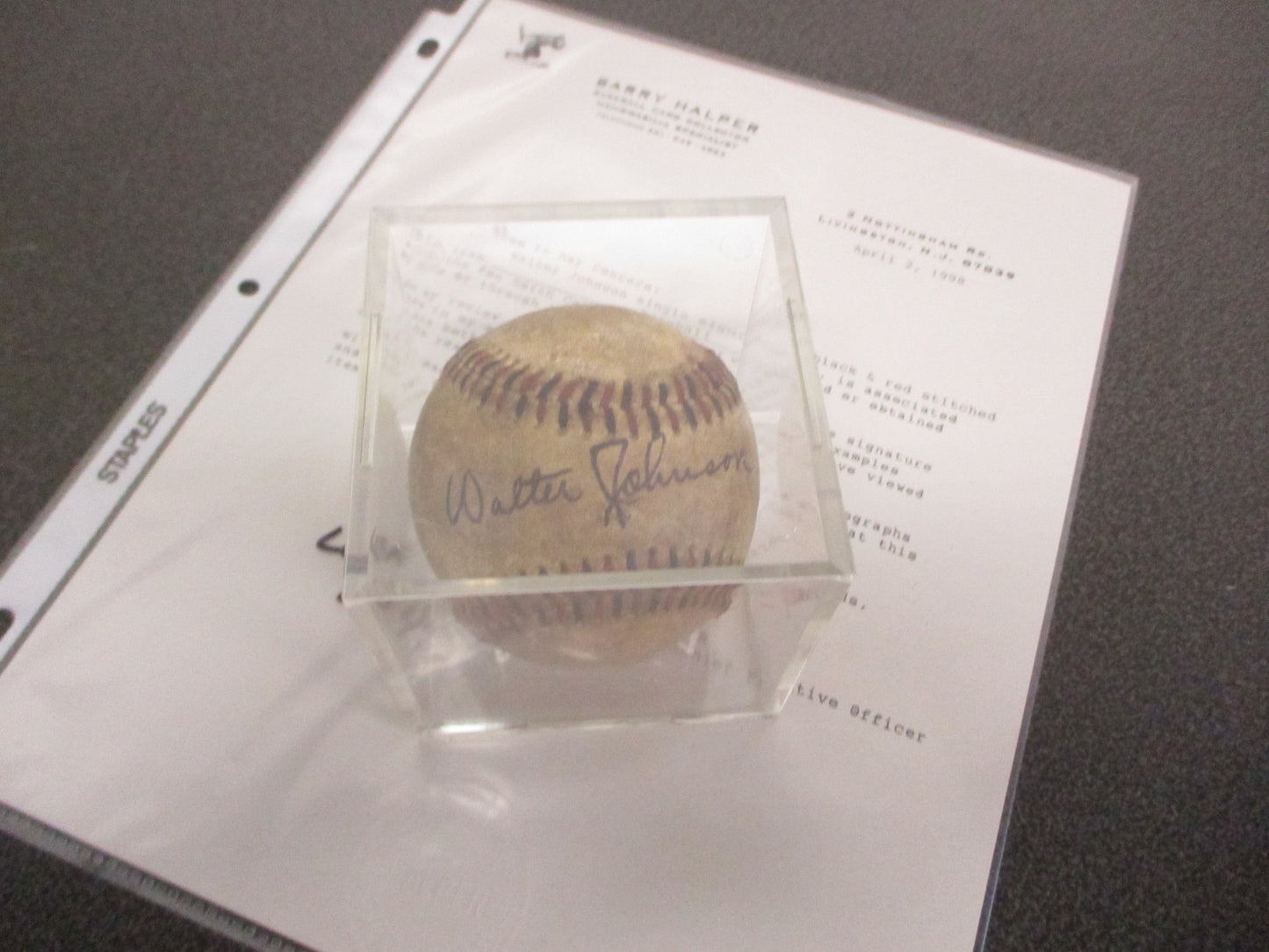 Walter Johnson Single Signed 1910's Black & Red Stitched Official Baseball w/ COA