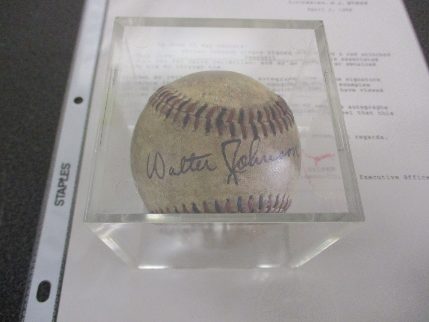 Walter Johnson Single Signed 1910's Black & Red Stitched Official Baseball w/ COA