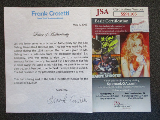 Lou Gehrig Game Used Baseball Bat - Authentic - JSA/COA