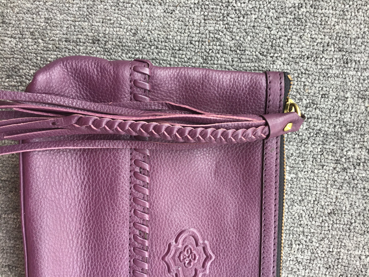 orYany Purple Leather Zippered Clutch w/Tassels