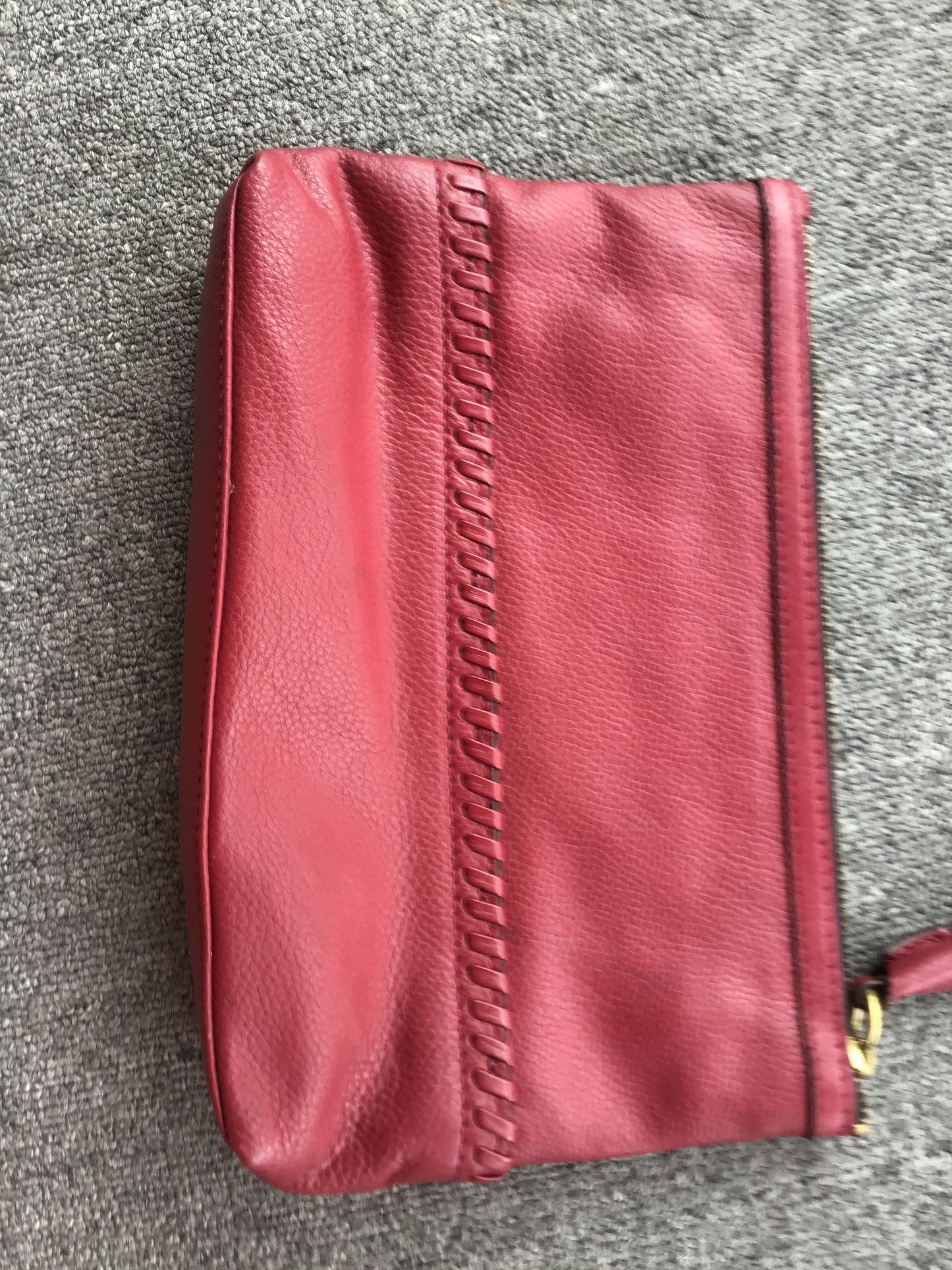 orYany Burgundy Leather Zippered Clutch w/Tassels