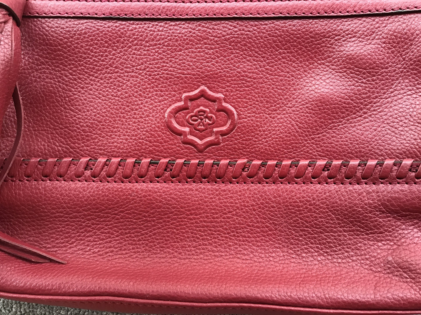 orYany Burgundy Leather Zippered Clutch w/Tassels