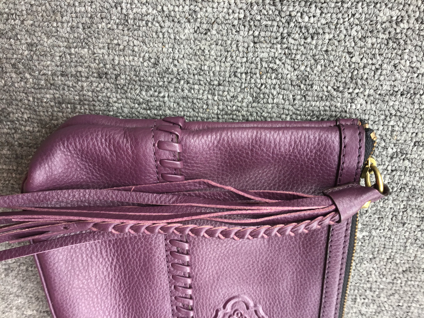 orYany Purple Leather Zippered Clutch w/Tassels