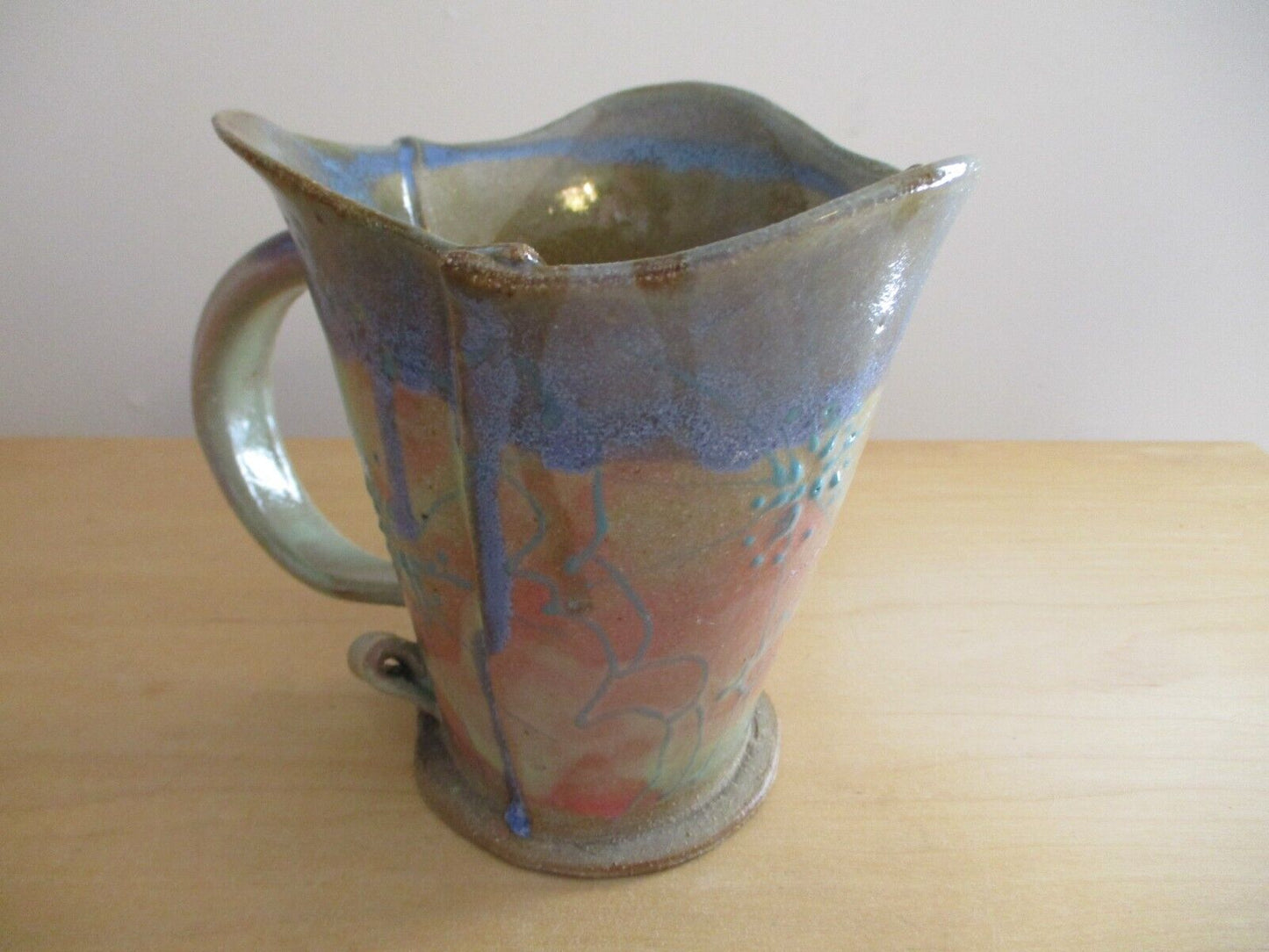 Vintage Robert Maxwell Art Pottery Mug 5 1/4"" Signed Rare Signed Blue/Green