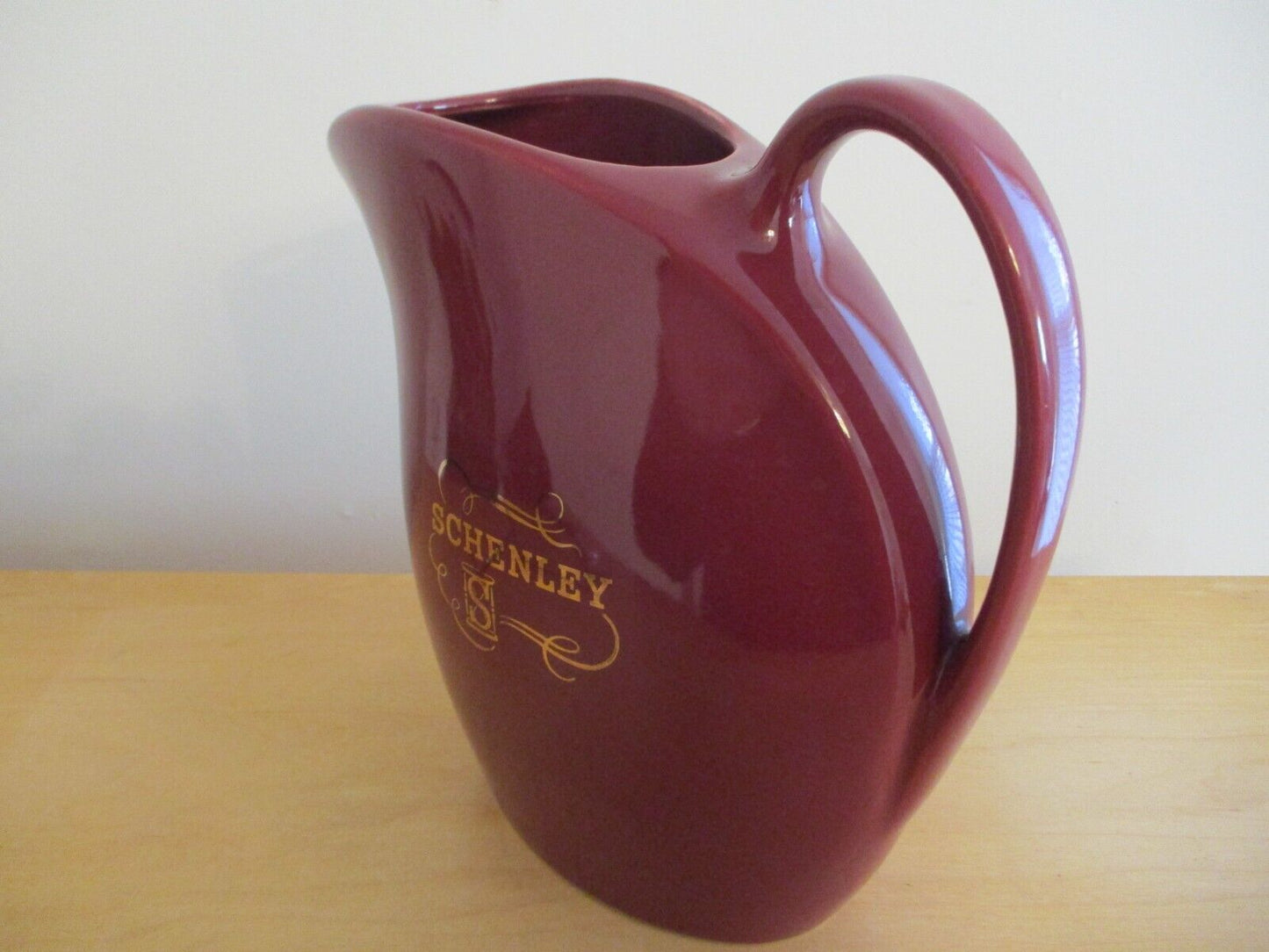 Vintage Hall Ceramic Maroon Pitcher Schenley Marked Pitcher