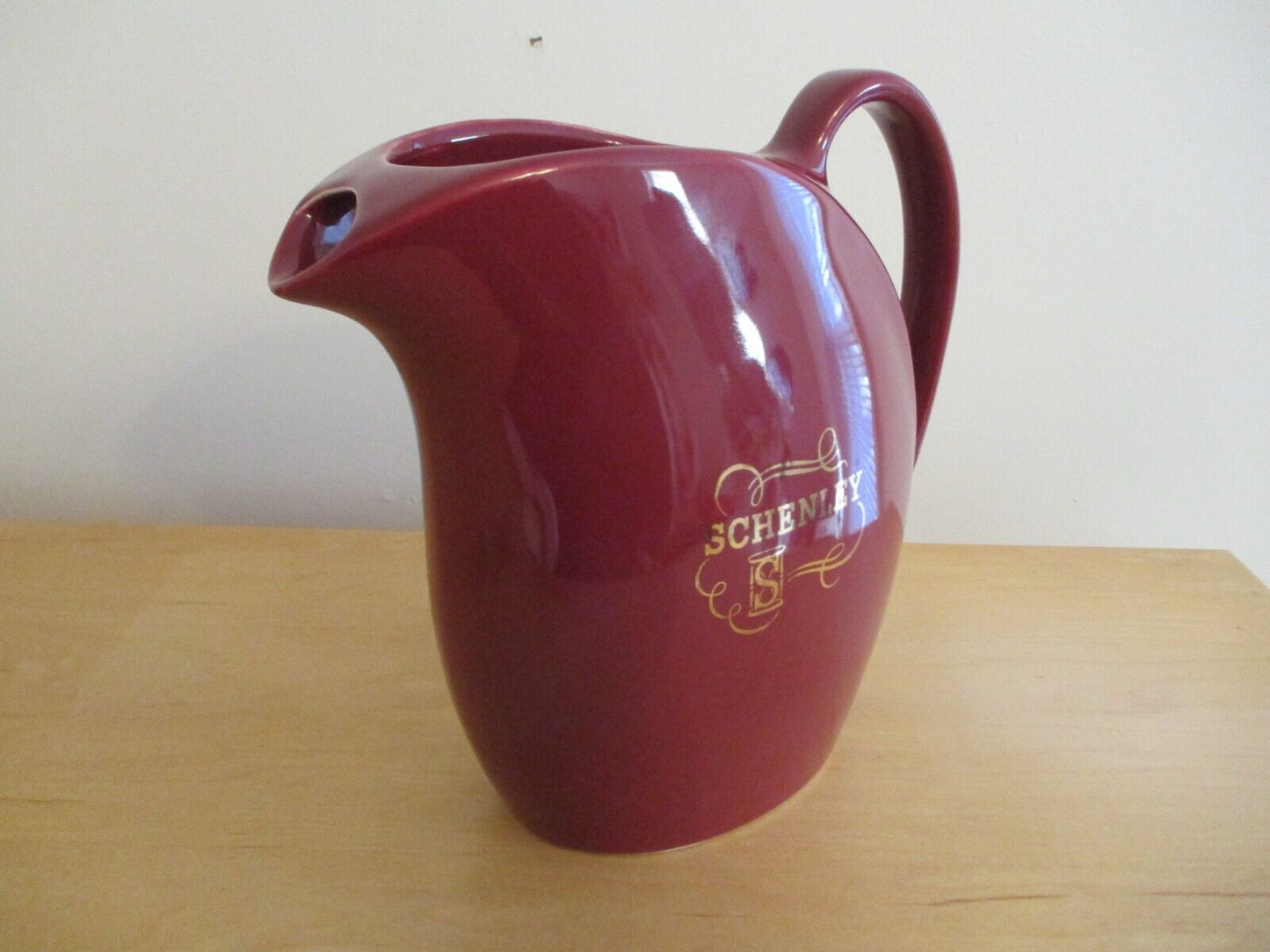 Vintage Hall Ceramic Maroon Pitcher Schenley Marked Pitcher