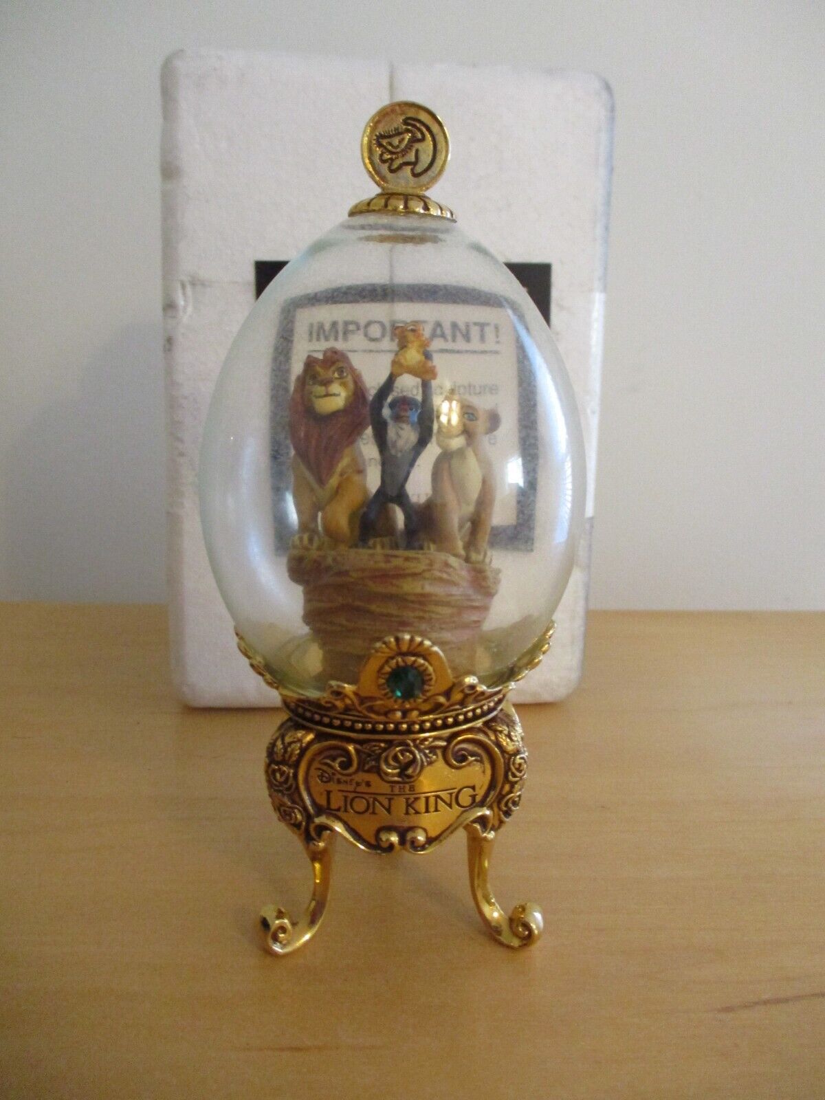 Franklin Mint Limited Edition Disney The Lion King Gold Footed Glass Egg Figure