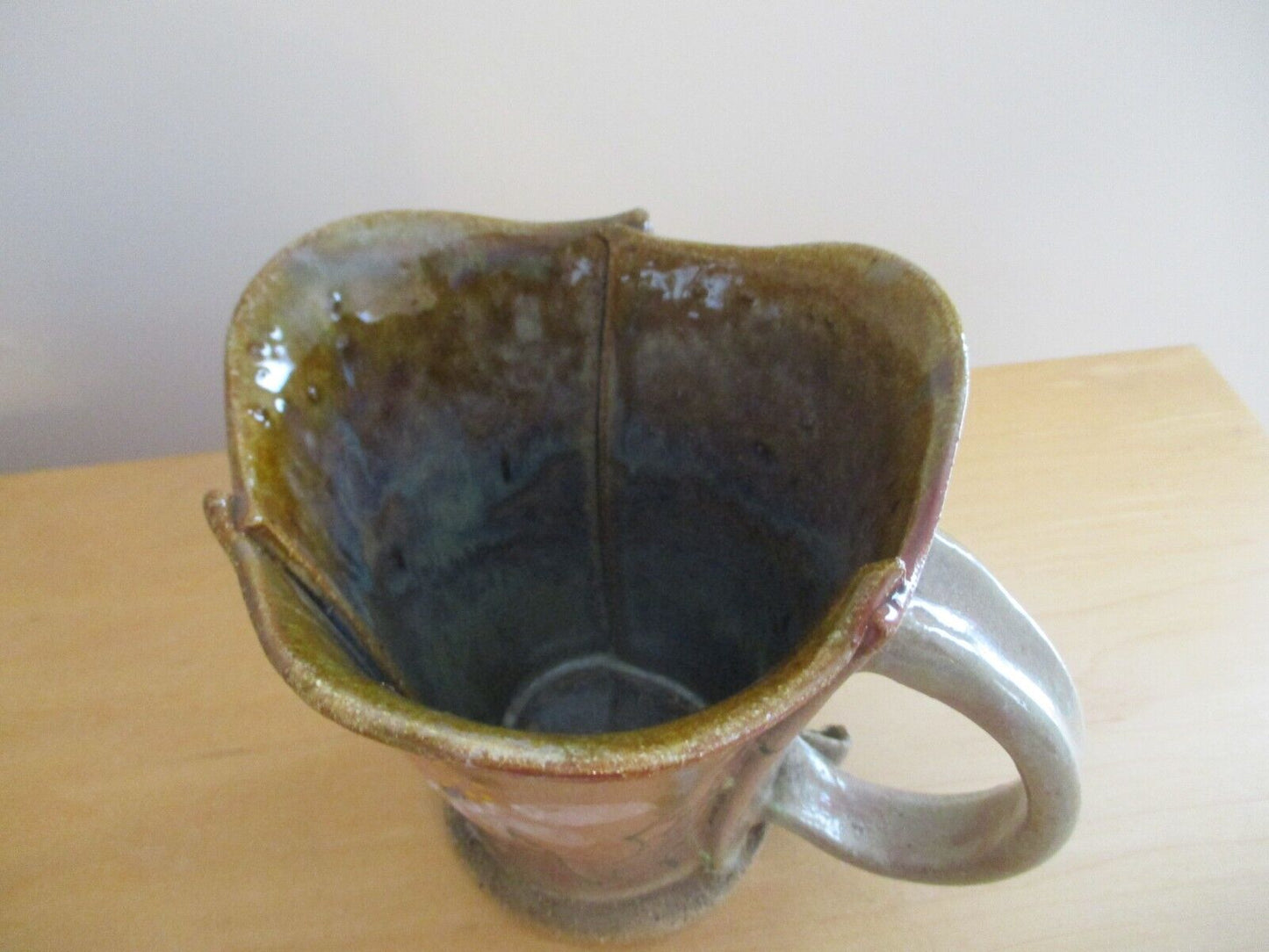 Vintage Robert Maxwell Art Pottery Mug 5 1/4"" Signed Rare Signed Brown Flowers