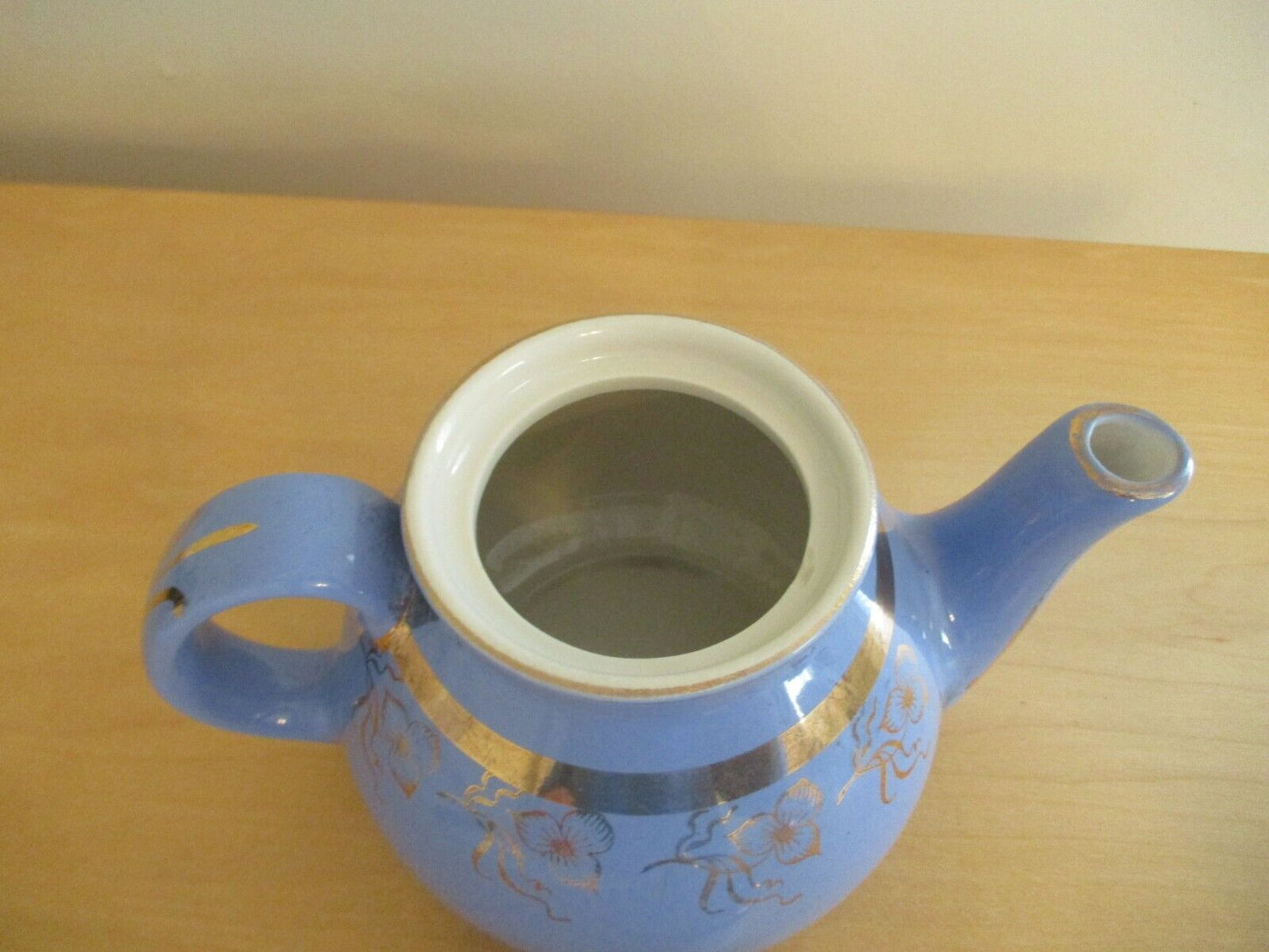 Vintage Hall China 2 Cup Teapot Floral Pattern Blue