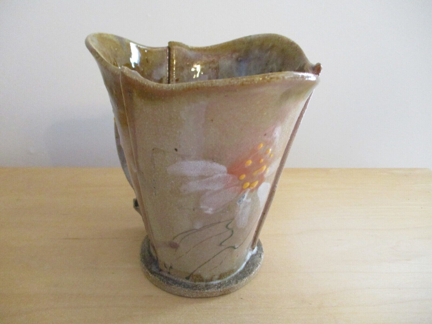 Vintage Robert Maxwell Art Pottery Mug 5 1/4"" Signed Rare Signed Brown Flowers