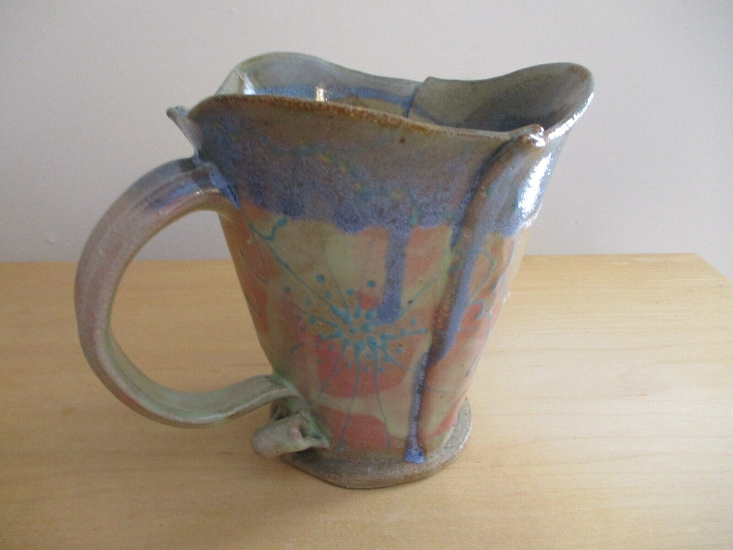 Vintage Robert Maxwell Art Pottery Mug 5 1/4"" Signed Rare Signed Blue/Green