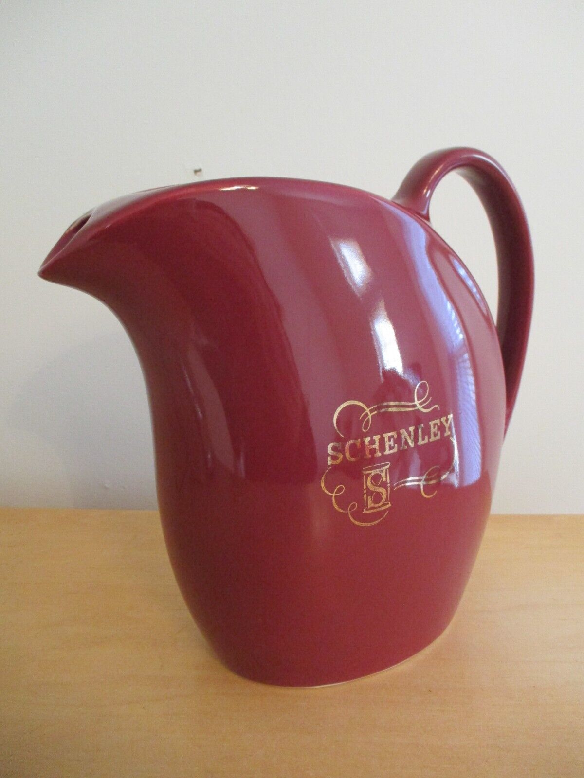 Vintage Hall Ceramic Maroon Pitcher Schenley Marked Pitcher