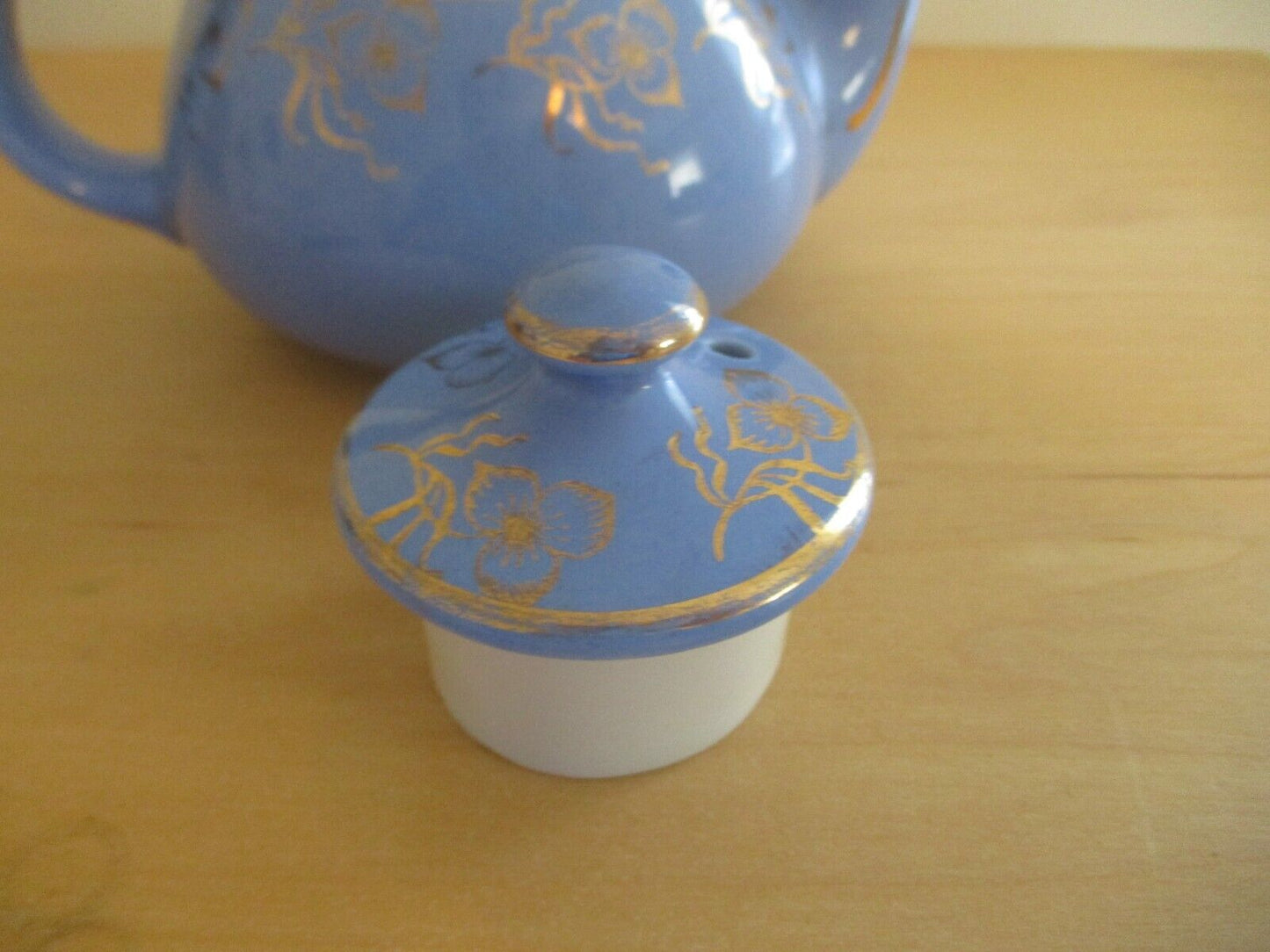 Vintage Hall China 2 Cup Teapot Floral Pattern Blue