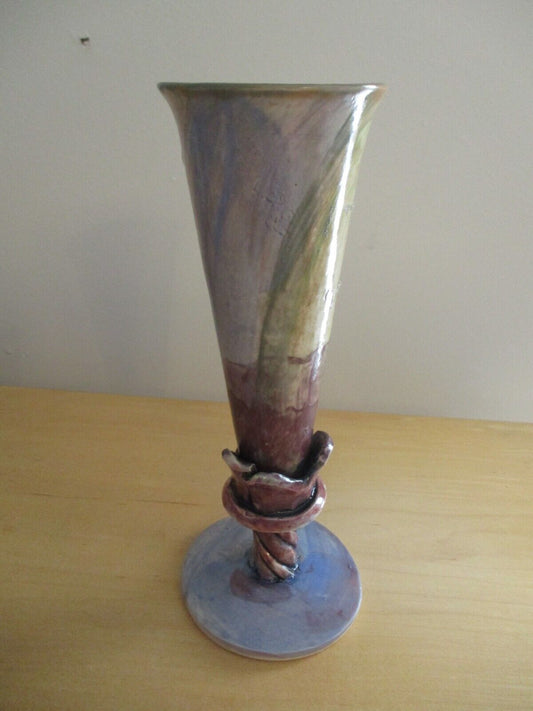 Vintage Robert Maxwell Art Pottery Vase 8 1/2" Signed Rare Signed Blue Colors