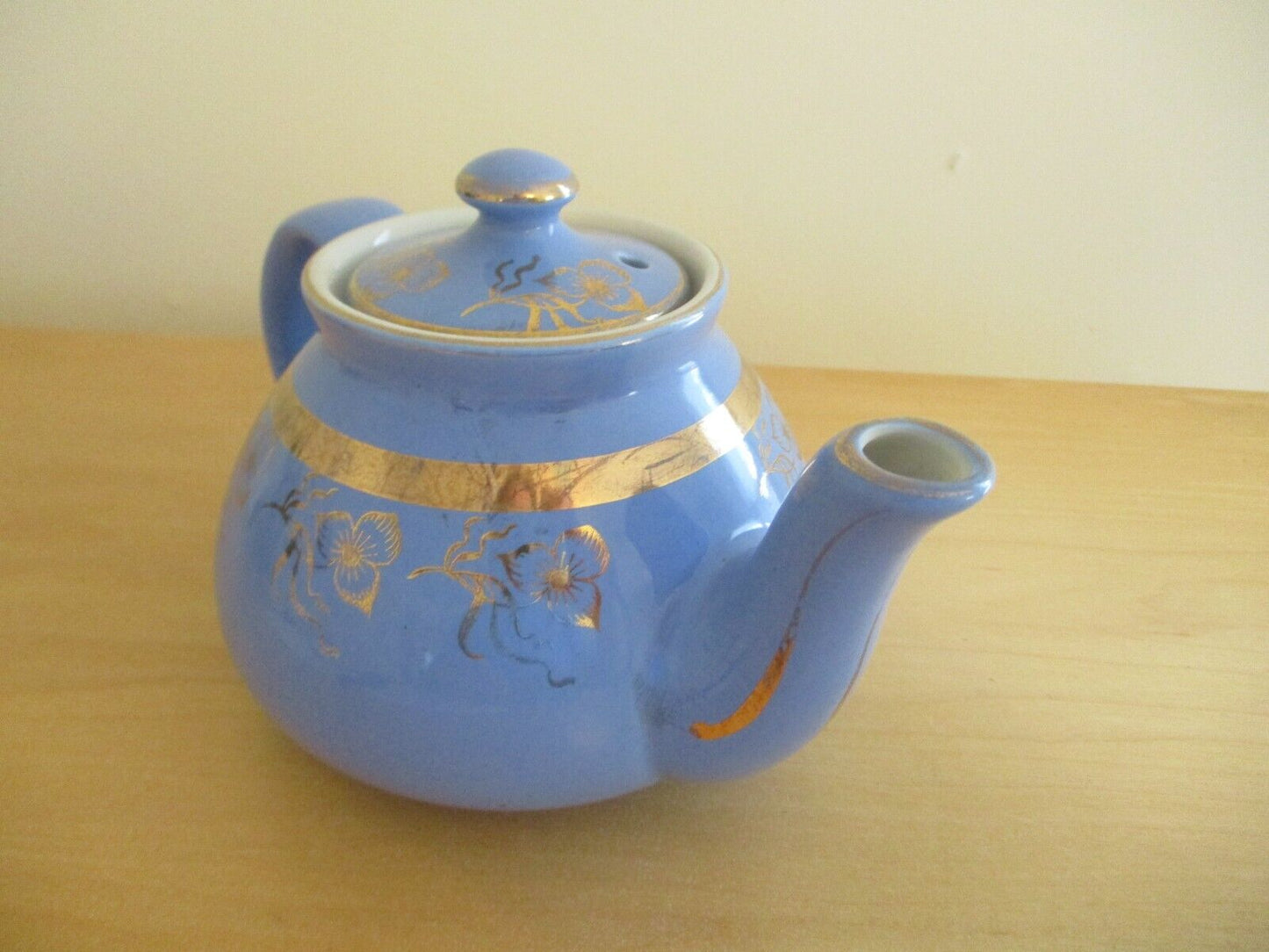 Vintage Hall China 2 Cup Teapot Floral Pattern Blue