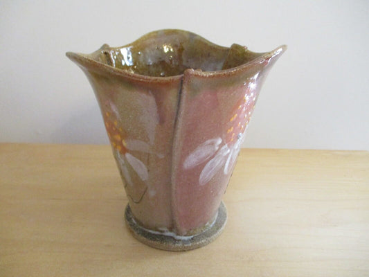 Vintage Robert Maxwell Art Pottery Mug 5 1/4"" Signed Rare Signed Brown Flowers