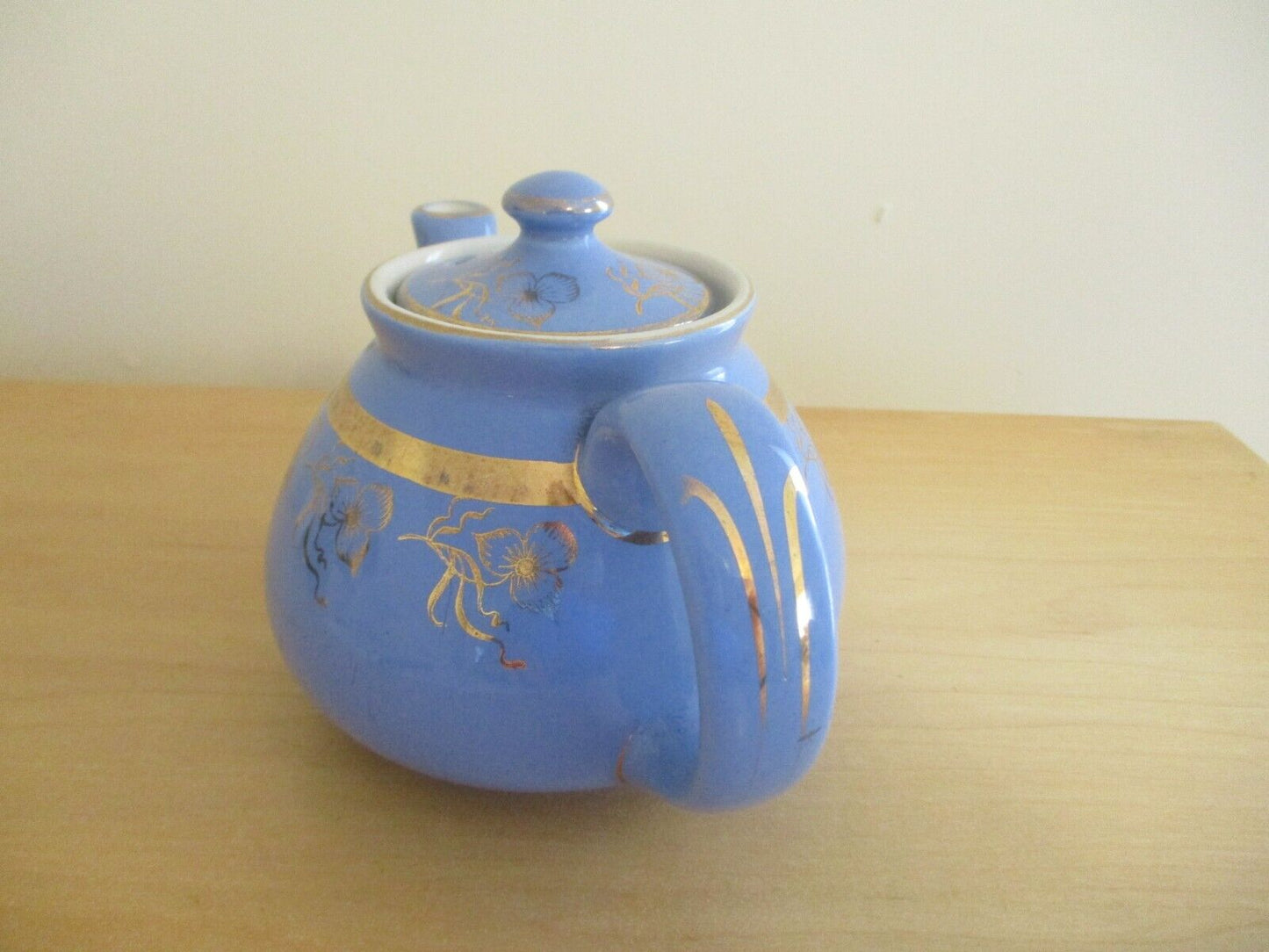 Vintage Hall China 2 Cup Teapot Floral Pattern Blue