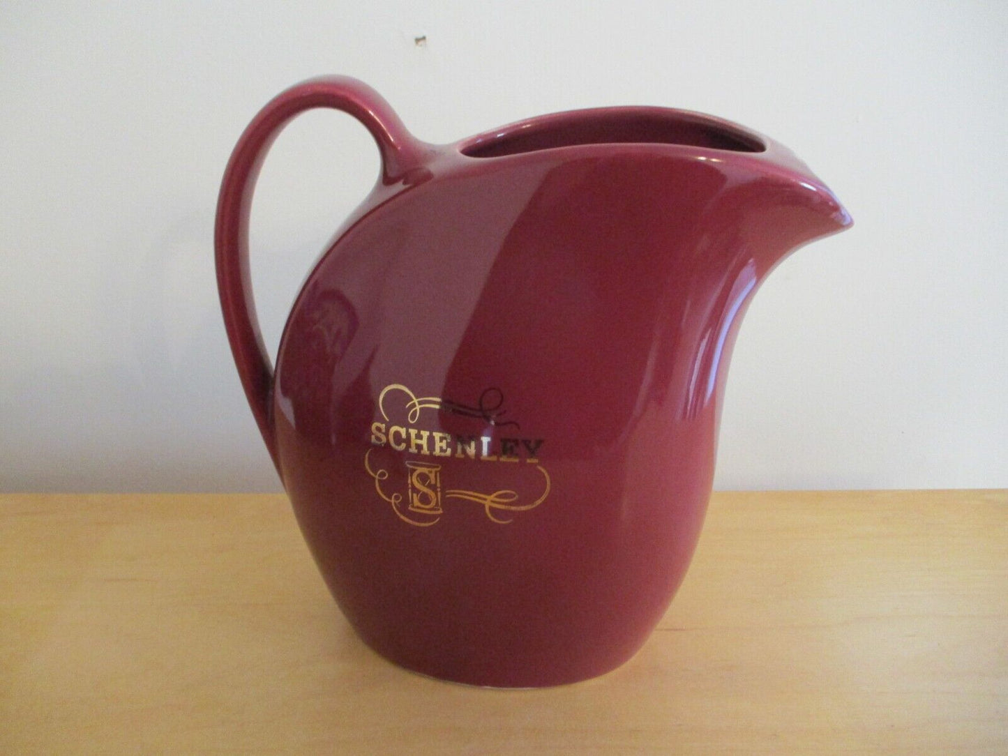 Vintage Hall Ceramic Maroon Pitcher Schenley Marked Pitcher