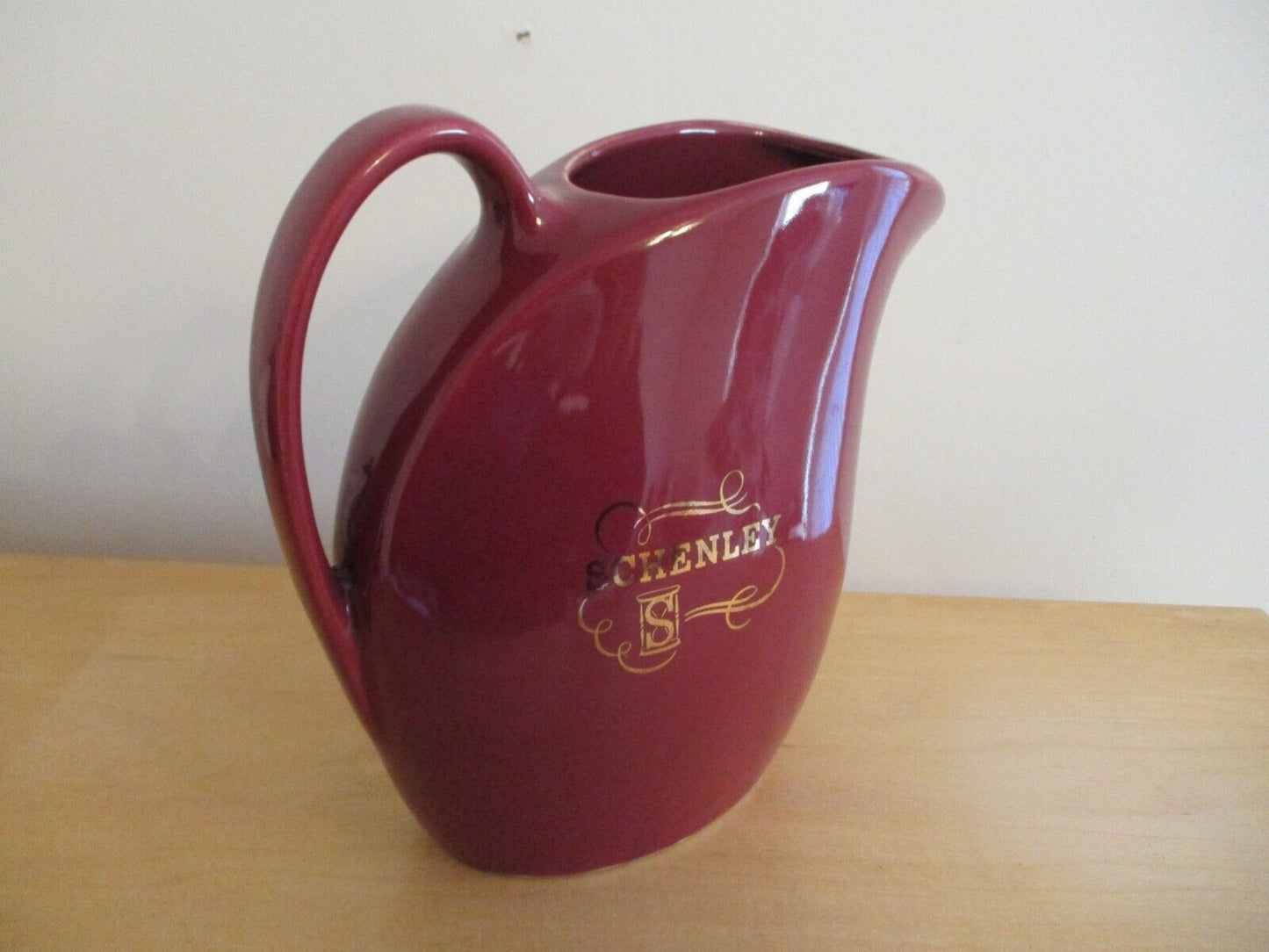 Vintage Hall Ceramic Maroon Pitcher Schenley Marked Pitcher