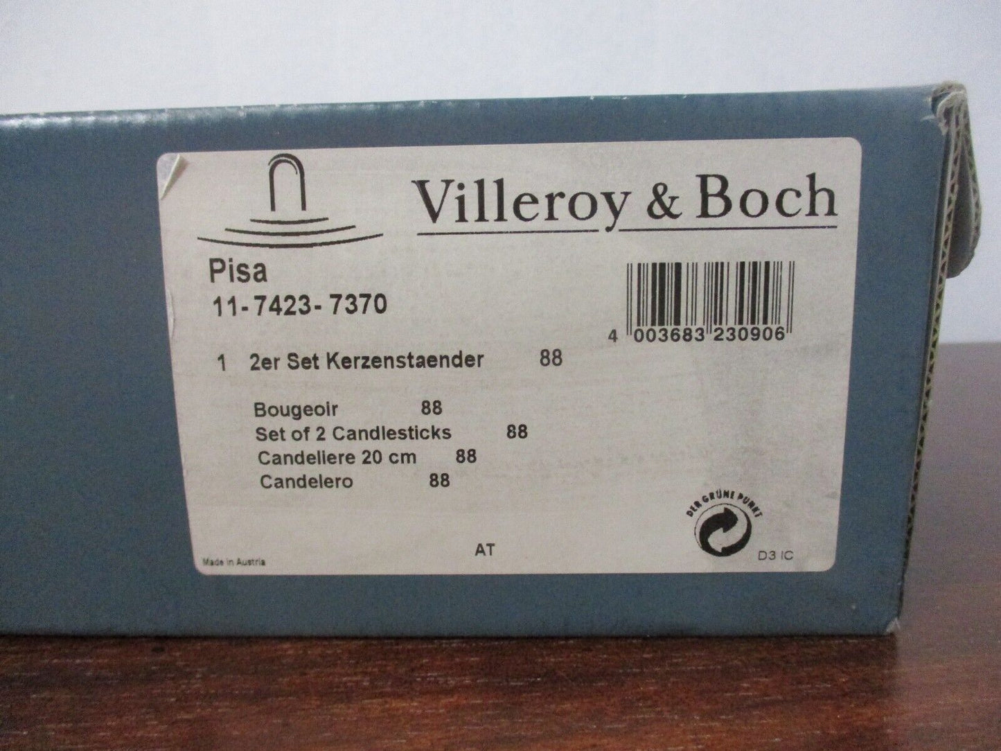 Set of 2 Villeroy & Boch Lead Crystal Siena 8" Single Light Candlestick Holders