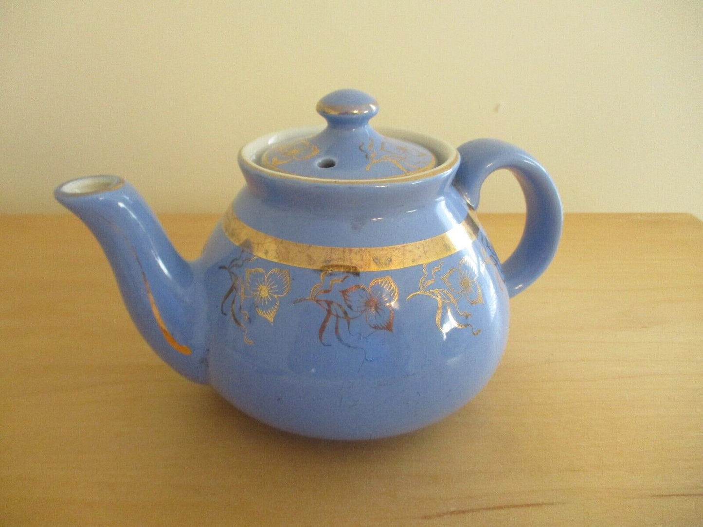 Vintage Hall China 2 Cup Teapot Floral Pattern Blue