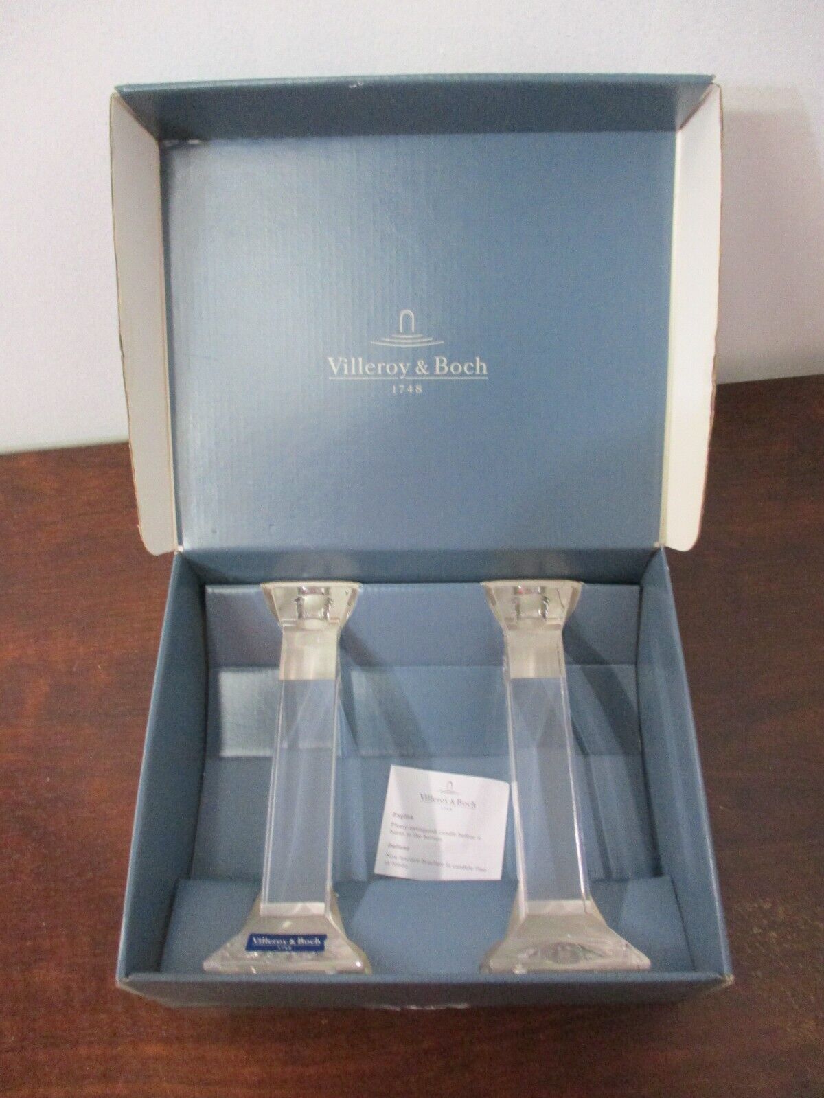 Set of 2 Villeroy & Boch Lead Crystal Siena 8" Single Light Candlestick Holders