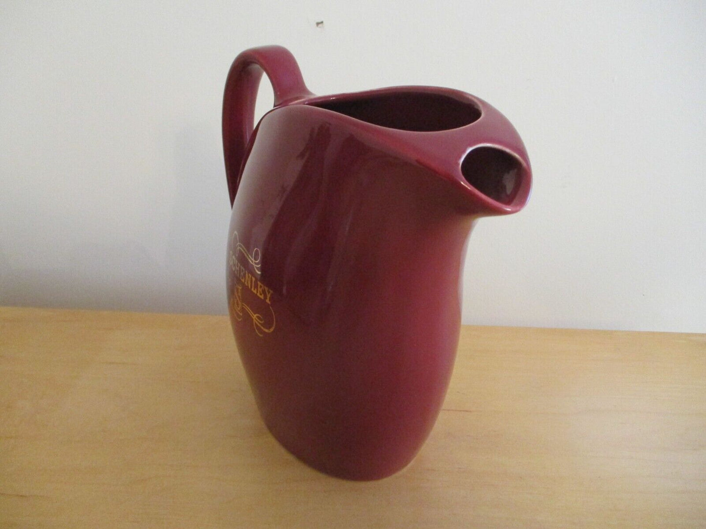 Vintage Hall Ceramic Maroon Pitcher Schenley Marked Pitcher