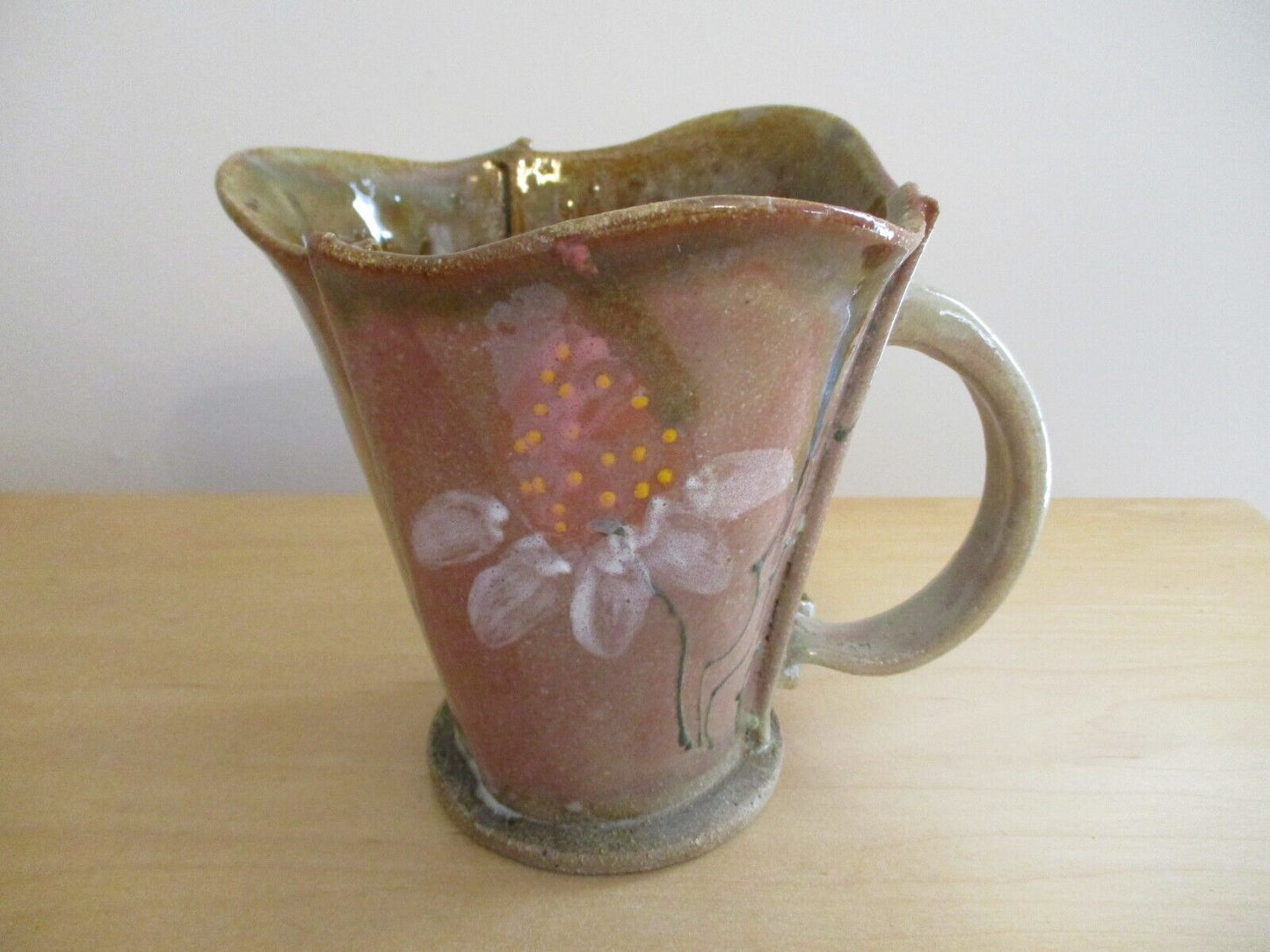 Vintage Robert Maxwell Art Pottery Mug 5 1/4"" Signed Rare Signed Brown Flowers