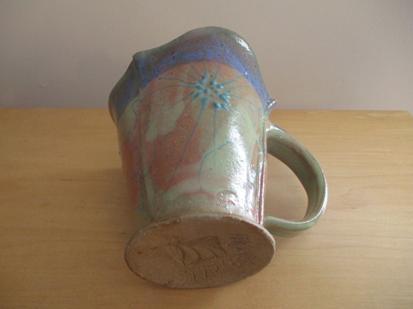 Vintage Robert Maxwell Art Pottery Mug 5 1/4"" Signed Rare Signed Blue/Green