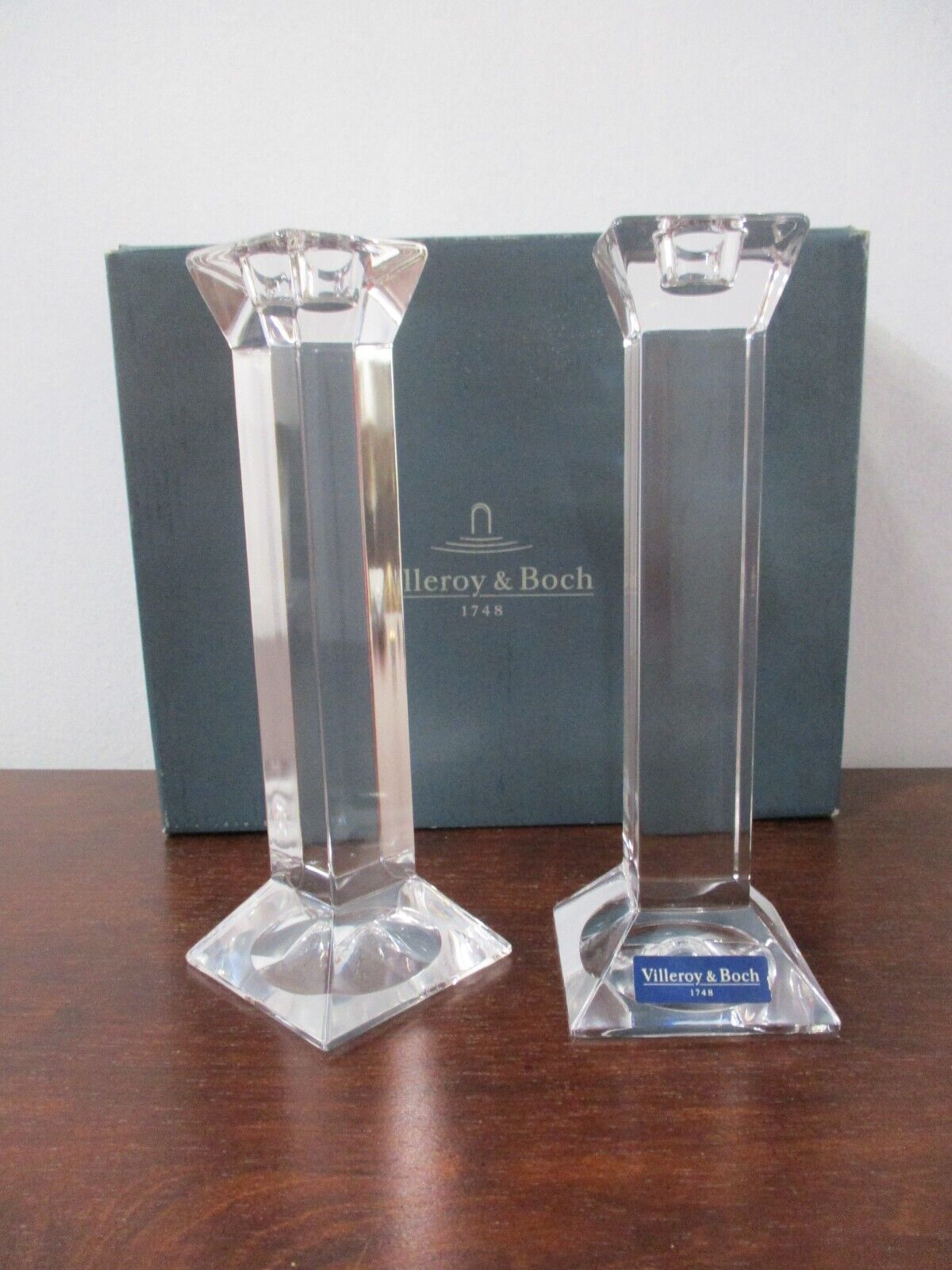 Set of 2 Villeroy & Boch Lead Crystal Siena 8" Single Light Candlestick Holders