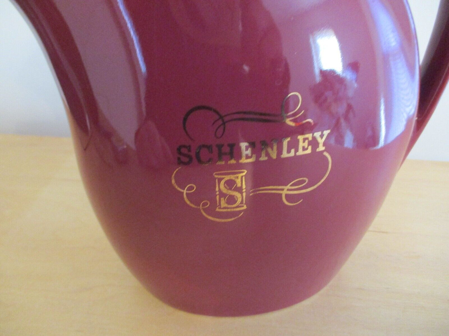 Vintage Hall Ceramic Maroon Pitcher Schenley Marked Pitcher