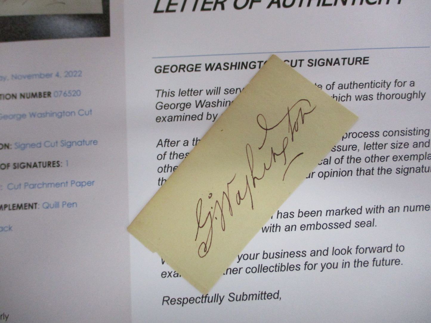 George Washington Signed Cut Signature