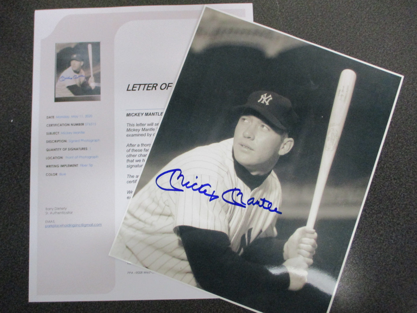 Priceless Mickey Mantle Signed Rookie Photograph 8 x 10 w/ COA