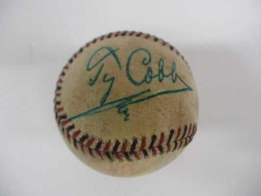 Ty Cobb Single Signed 1910's Black and Red Stitched baseball PSA/COA