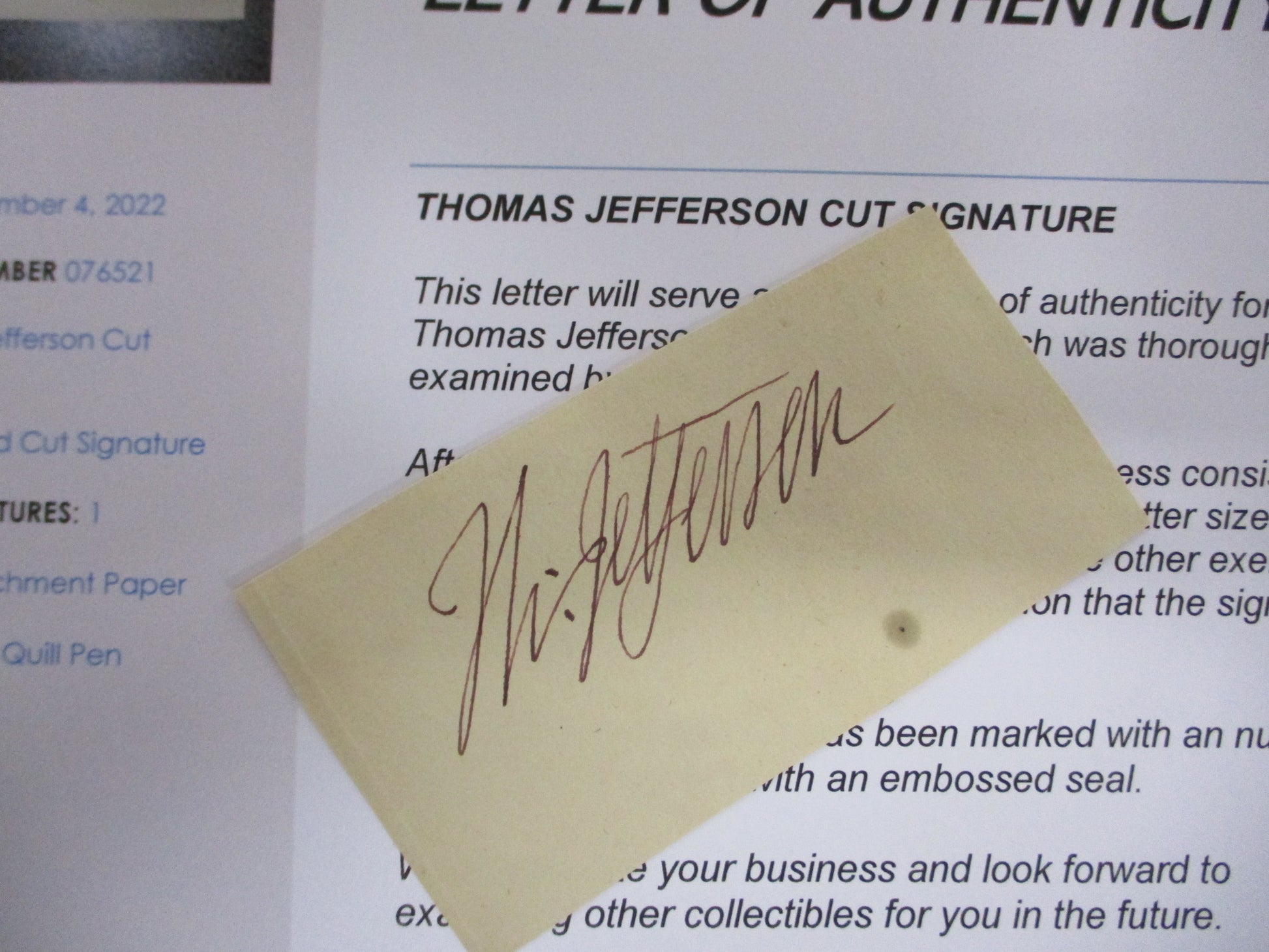 Thomas Jefferson Signed Cut Signature – Crazyrichardsoldit