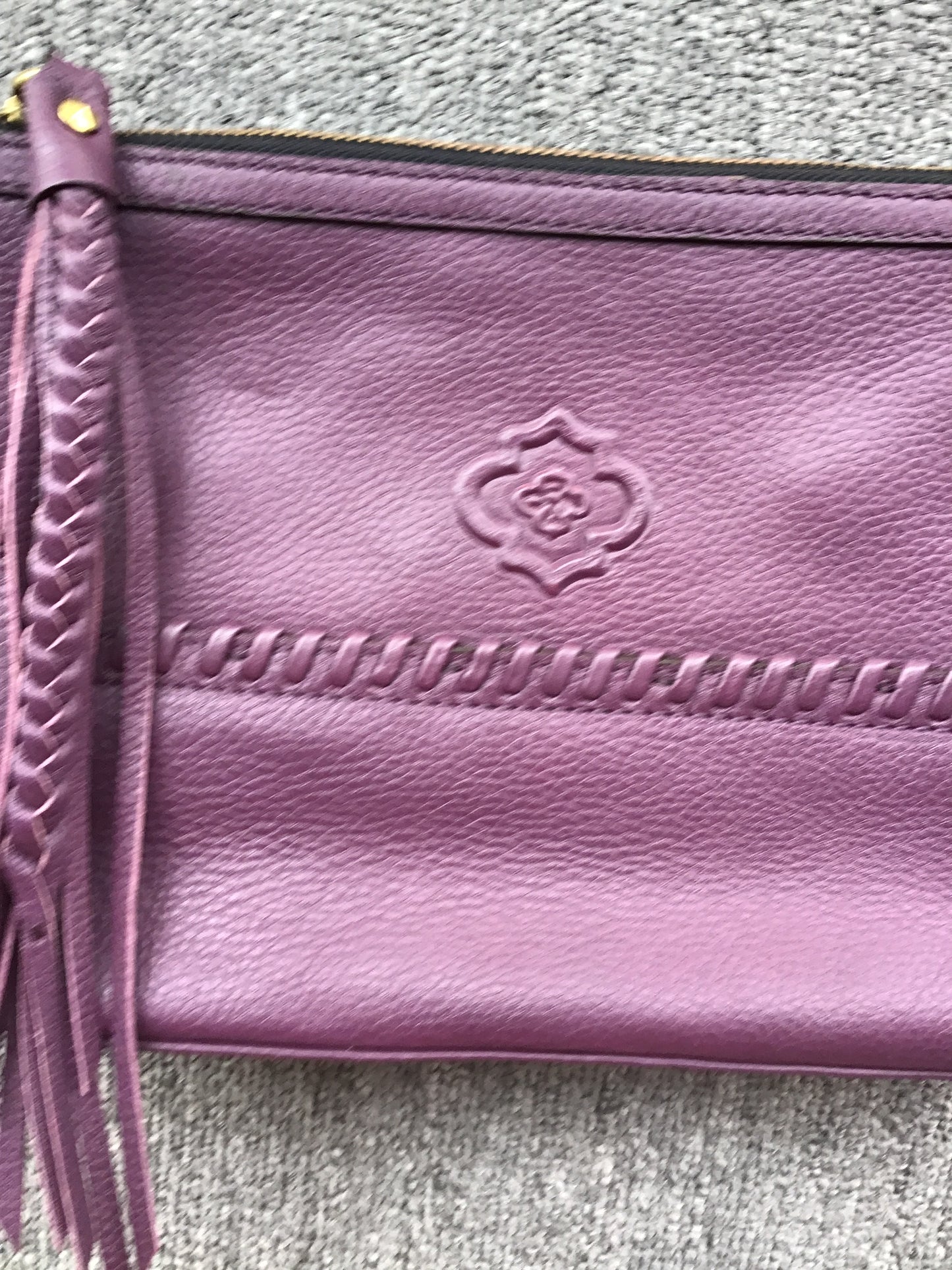 orYany Purple Leather Zippered Clutch w/Tassels